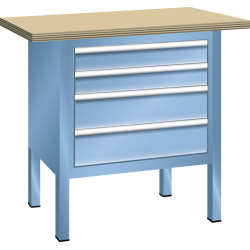 LISTA - Établi compact (LxPxH) 1000x700x840mm 4 tiroirs, multiplex KEY Lock Bleu clair RAL 5012
