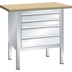LISTA - Établi compact (LxPxH) 1000x700x840mm 4 tiroirs, multiplex KEY Lock Gris clair RAL 7035