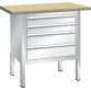 LISTA - Établi compact (LxPxH) 1000x700x840mm 4 tiroirs, multiplex KEY Lock Gris clair RAL 7035