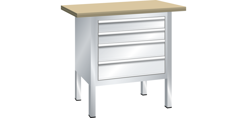 Lista - Établi compact plateau 100 x 70 cm - 4 tiroirs