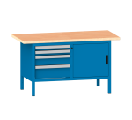 Lista - Établi compact plateau 150 x 70 cm - 1 porte battante - 2 rayons - 4 tiroirs
