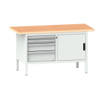 Lista - Établi compact plateau 150 x 70 cm - 1 porte battante - 2 rayons - 4 tiroirs