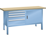 Lista - Établi compact plateau 150 x 70 cm - 1 porte battante - 2 rayons - 4 tiroirs