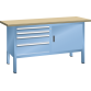 LISTA - Établi compact (LxPxH) 1500x700x850mm 1 porte battante, 2 rayons, 4 tiroirs, hêtre KEY Lock Bleu clair RAL 5012