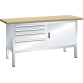 LISTA - Établi compact (LxPxH) 1500x700x850mm 1 porte battante, 2 rayons, 4 tiroirs, hêtre KEY Lock Gris clair RAL 7035