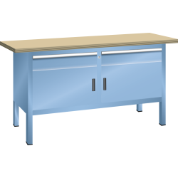 LISTA - Établi compact (LxPxH) 1500x700x840mm 2 portes battantes, 2 rayons, 2 tiroirs, multiplex KEY Lock Bleu clair RAL 5012