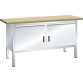 LISTA - Établi compact (LxPxH) 1500x700x840mm 2 portes battantes, 2 rayons, 2 tiroirs, multiplex KEY Lock Gris clair RAL 7035