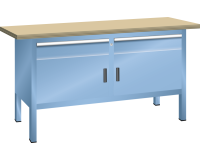 LISTA - Établi compact plateau 150 x 70 cm - 2 porte battantes - 2 rayons - 2 tiroirs