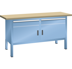 Lista - Établi compact plateau 150 x 70 cm - 2 porte battantes - 2 rayons - 2 tiroirs