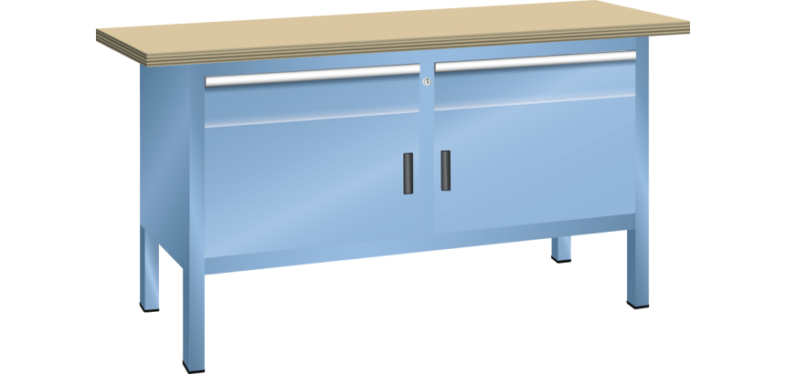 Lista - Établi compact plateau 150 x 70 cm - 2 porte battantes - 2 rayons - 2 tiroirs