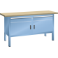 LISTA - Établi compact (LxPxH) 1500x700x850mm 2 portes battantes, 2 rayons, 2 tiroirs, hêtre KEY Lock Bleu clair RAL 5012