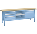 Lista - Établi compact plateau 200 x 70 cm - 1 porte battantes - 3 rayons - 4 tiroirs