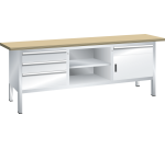 Lista - Établi compact plateau 200 x 70 cm - 1 porte battantes - 3 rayons - 4 tiroirs