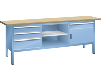 LISTA - Établi compact plateau 200 x 70 cm - 1 porte battantes - 3 rayons - 4 tiroirs