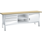 LISTA - Établi compact (LxPxH) 2000x700x850mm 1 porte battante, 3 rayons, 4 tiroirs, hêtre KEY Lock Gris clair RAL 7035