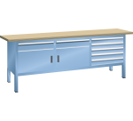 Lista - Établi compact plateau 200 x 70 cm - 2 porte battantes - 2 rayons - 7 tiroirs