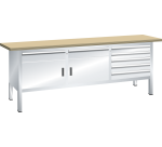 Lista - Établi compact plateau 200 x 70 cm - 2 porte battantes - 2 rayons - 7 tiroirs