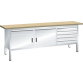 LISTA - Établi compact (LxPxH) 2000x700x850mm 2 portes battantes, 2 rayons, 7 tiroirs, hêtre KEY Lock Gris clair RAL 7035