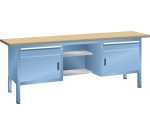Lista - Établi compact plateau 200 x 70 cm - 2 porte battantes - 4 rayons - 2 tiroirs