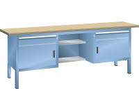 LISTA - Établi compact plateau 200 x 70 cm - 2 porte battantes - 4 rayons - 2 tiroirs