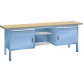 LISTA - Établi compact (LxPxH) 2000x700x850mm 2 portes battantes, 4 rayons, 2 tiroirs, hêtre KEY Lock Bleu clair RAL 5012