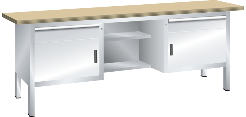 Lista - Établi compact plateau 200 x 70 cm - 2 porte battantes - 4 rayons - 2 tiroirs