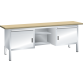 LISTA - Établi compact (LxPxH) 2000x700x850mm 2 portes battantes, 4 rayons, 2 tiroirs, hêtre KEY Lock Gris clair RAL 7035