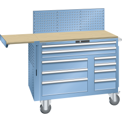 LISTA - Armoire à tiroirs Toolbox mobile 64x27E (LxPxH) 1193x630x1450mm 9 tiroirs (64x27E: 2x100, 36x27E: 2x150/1x200, 18x27E: 2x150/2x100) 75kg roues en caoutchouc Ø160mm KEY Lock Bleu clair RAL 5012