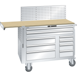 LISTA - Armoire à tiroirs Toolbox mobile 64x27E (LxPxH) 1193x630x1450mm 9 tiroirs (64x27E: 2x100, 36x27E: 2x150/1x200, 18x27E: 2x150/2x100) 75kg roues en caoutchouc Ø160mm KEY Lock Gris clair RAL 7035