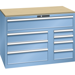LISTA - Armoire à tiroirs Toolbox 64x36E (LxPxH) 1193x725x870mm 8 tiroirs (64x36E: 1x200**, 36x36E: 2x150/1x200, 18x36E: 2x150/2x100) 75/**200kg KEY Lock Bleu clair RAL 5012