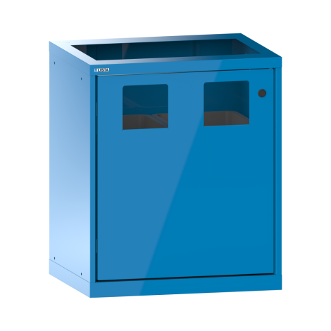 LISTA - Armoire à portes battantes pour l'élimination des déchets 36x27E (LxPxH) 717x572x850mm à gauche, 2 x ouverture d'introduction 170x160mm, 2 x récipients 60l Bleu clair RAL 5012