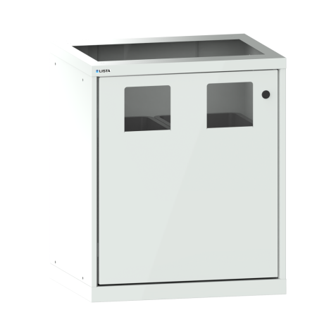 LISTA - Armoire à portes battantes pour l'élimination des déchets 36x27E (LxPxH) 717x572x850mm à gauche, 2 x ouverture d'introduction 170x160mm, 2 x récipients 60l Gris clair RAL 7035