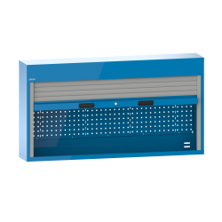 LISTA - Armoire suspendue avec volet roulant (LxPxH) 1500x250x800mm avec matériel de fixation pour paroi arrière perforé sur montant porteur, KEY Lock Bleu clair RAL 5012
