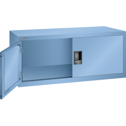 LISTA - Armoire suspendue avec portes battantes en tôle pleine (LxPxH) 1000x350x420mm avec matériel de fixation pour paroi arrière perforé sur montant porteur, KEY Lock Bleu clair RAL 5012