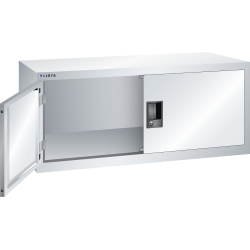 LISTA - Armoire suspendue avec portes battantes en tôle pleine (LxPxH) 1000x350x420mm avec matériel de fixation pour paroi arrière perforé sur montant porteur, KEY Lock Gris clair RAL 7035