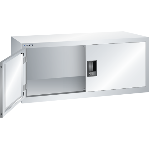 LISTA - Armoire suspendue avec portes battantes en tôle pleine (LxPxH) 1000x350x420mm avec matériel de fixation pour paroi arrière perforé sur montant porteur, KEY Lock Gris clair RAL 7035