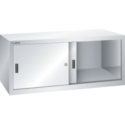 LISTA - Armoire suspendue avec portes coulissantes en tôle pleine (LxPxH) 1000x350x420mm avec matériel de fixation pour paroi arrière perforé sur montant porteur, KEY Lock Gris clair RAL 7035