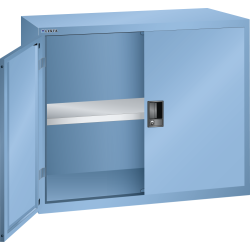 LISTA - Armoire suspendue avec portes battantes en tôle pleine (LxPxH) 1000x350x800mm avec matériel de fixation pour paroi arrière perforé sur montant porteur, KEY Lock Bleu clair RAL 5012