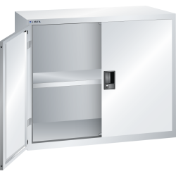 LISTA - Armoire suspendue avec portes battantes en tôle pleine (LxPxH) 1000x350x800mm avec matériel de fixation pour paroi arrière perforé sur montant porteur, KEY Lock Gris clair RAL 7035