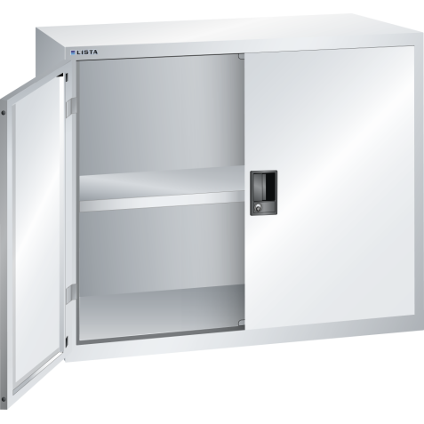 LISTA - Armoire suspendue avec portes battantes en tôle pleine (LxPxH) 1000x350x800mm avec matériel de fixation pour paroi arrière perforé sur montant porteur, KEY Lock Gris clair RAL 7035