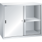 LISTA - Armoire suspendue avec portes coulissantes en tôle pleine (LxPxH) 1000x350x800mm avec matériel de fixation pour paroi arrière perforé sur montant porteur, KEY Lock Gris clair RAL 7035