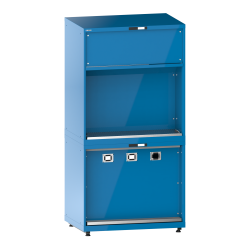 LISTA - Tour d’alimentation en fluides 54x36E (LxPxH) 1023x725x2045-2090mm 6 x accès pour flexibles/2 x bac de rétention avec kit de pieds de mise à niveau pour caches (4 x pieds, 45-90mm) et set de montage Bleu clair RAL 5012