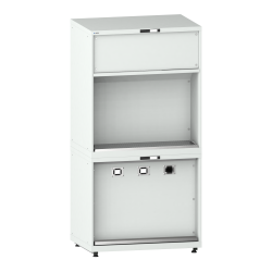 LISTA - Tour d’alimentation en fluides 54x36E (LxPxH) 1023x725x2045-2090mm 6 x accès pour flexibles/2 x bac de rétention avec kit de pieds de mise à niveau pour caches (4 x pieds, 45-90mm) et set de montage Gris clair RAL 7035