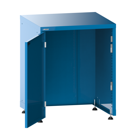 LISTA - Armoire à portes battantes carrossable 36x36E (LxPxH) 717x725x895-940mm à gauche, sans fond avec kit de pieds de mise à niveau pour caches (4 x pieds, 45-90mm) Bleu clair RAL 5012
