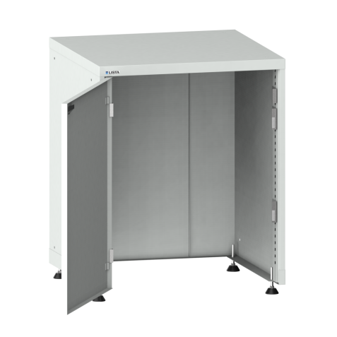 LISTA - Armoire à portes battantes carrossable 36x36E (LxPxH) 717x725x895-940mm à gauche, sans fond avec kit de pieds de mise à niveau pour caches (4 x pieds, 45-90mm) Gris clair RAL 7035