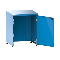LISTA - Armoire à portes battantes carrossable 36x36E (LxPxH) 717x725x895-940mm à droite, sans fond avec kit de pieds de mise à niveau pour caches (4 x pieds, 45-90mm) Bleu clair RAL 5012