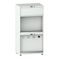 LISTA - Tour d’alimentation en fluides 54x36E (LxPxH) 1023x725x2045-2090mm 8 x accès pour flexibles/2 x bac de rétention avec kit de pieds de mise à niveau pour caches (4 x pieds, 45-90mm) et set de montage Gris clair RAL 7035
