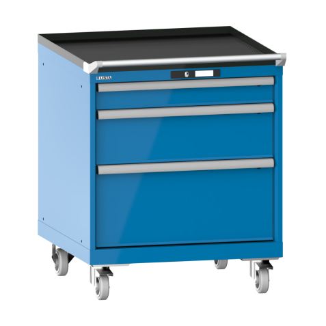 LISTA - Armoire à tiroirs mobile 36x36E (LxPxH) 717x725x890mm 3 tiroirs (1x100/1x200/1x300) 200kg roues en caoutchouc Ø100mm KEY Lock Bleu clair RAL 5012