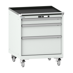 LISTA - Armoire à tiroirs mobile 36x36E (LxPxH) 717x725x890mm 3 tiroirs (1x100/1x200/1x300) 200kg roues en caoutchouc Ø100mm KEY Lock Gris clair RAL 7035