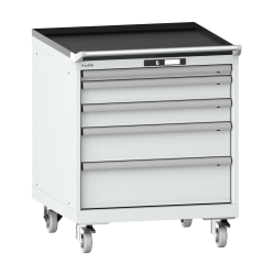LISTA - Armoire à tiroirs mobile 36x36E (LxPxH) 717x725x890mm 5 tiroirs (1x50/2x100/1x150/1x200) 75kg roues en caoutchouc Ø100mm KEY Lock Gris clair RAL 7035